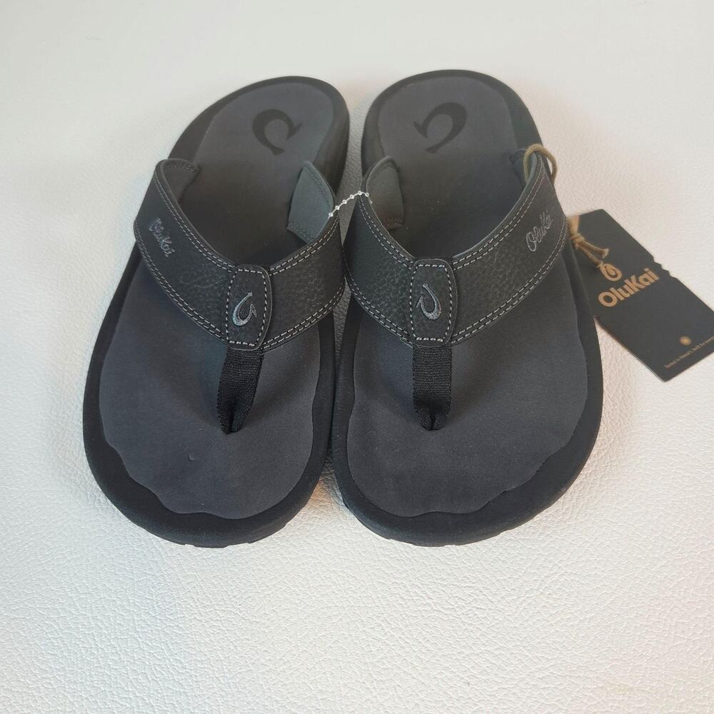 OluKai Sandals Mens Size 10 Black Ohana Thong Flip Flop Comfort Outdoor